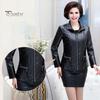 Mid-aged Women Jacket Faux Leather Smooth Surface Turn-down Collar Zip-up Zipper Pockets Long Sleeves Retro Motorcycle Coat Plus Size Travel Outerwear