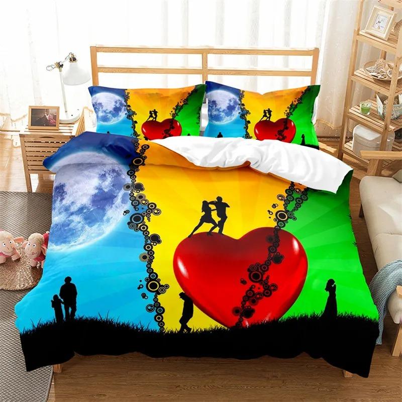 3D Love Heart Duvet Cover Luxury Romantic Theme Bedding Set King Queen For Couple Valentine's Day Gifts Bedroom Decor