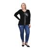 Fierte Женская блузка большого размера Rg6800 Круглый воротник с каменными деталями и длинными рукавами Тонкий трикотаж Черный