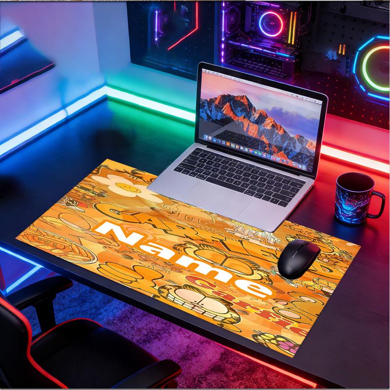 Custom Name Personalized Garfield Pattern Mousepad, Laptop PC Desk Mat, Decorative Desk Mat for Home Keyboard Pad Gift