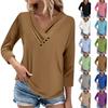 Womens 3/4 Sleeve Daily Weekend V Neck Casual Printed Tshirts Loose Fit Pleated Tees Ladies Blouse