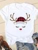 Christmas Fashion Print T-shirt New Year Women Clothes Coffee Style Watercolor 90s O-neck Graphic Lady Casual Female Shirt Tee