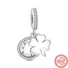 925 Sterling Silver Four Leaf Clover Style Green Clear Zircon Heart Lucky Beads Fit Original  Charms Bracelet DIY Jewelry