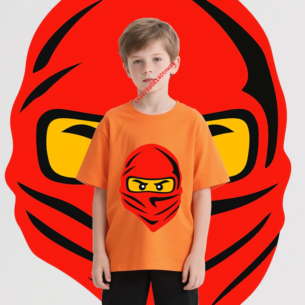 Red Ninja Eyes anime costume kids Tshirt pure cotton shortsleeved cartoon casual tops for boys