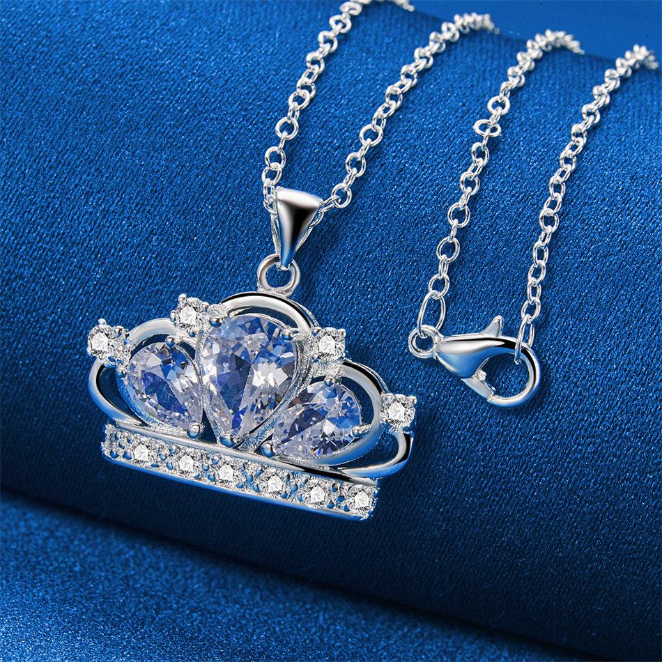 Серебряный кулон-ожерелье 925 пробы с цирконом в виде короны, длина 16-30 дюймов, для женской моды, свадебные аксессуары и украшения