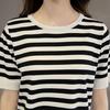 Women's Summer Striped Loose Short Sleeve Bottom Shirt Color Blocking Round Neck Split Casual T-Shirt