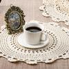 2 PCS Doily Round Crochet Beige Dollies for Tables Lace 13 Inch Round Cotton Crochet Doilies Handmade Lace Placemats Knitted Tablecloth for Home