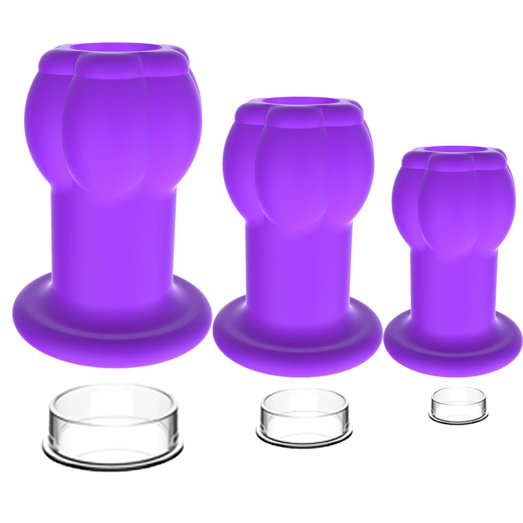 Silicone Flower Hollow Anal Plug - Petal Opening Tunnel Butt Plug with Caps for Gape Training & Prostate Play