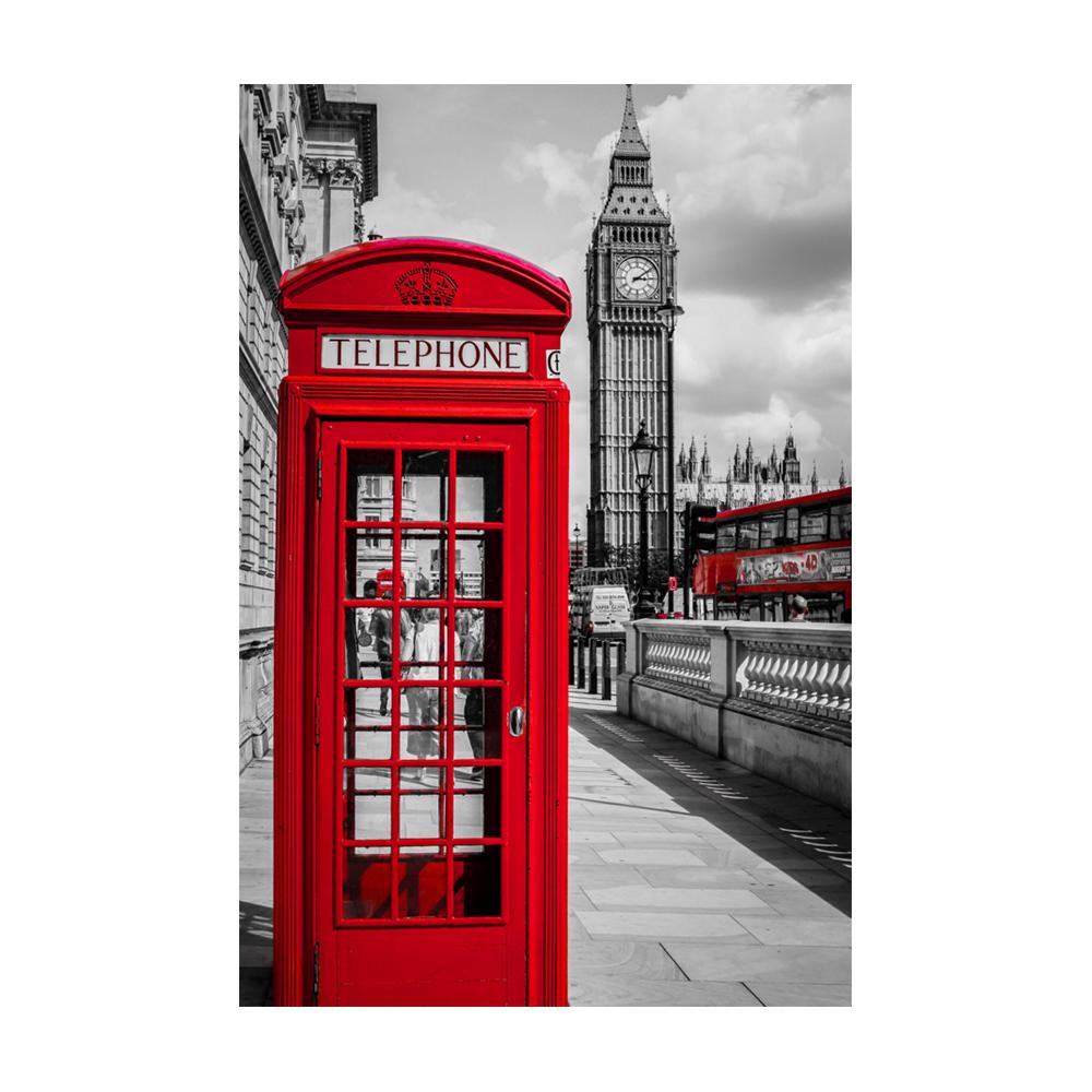 3 предмета Life Wall Art Лондон Красная телефонная будка Автобусный зонтик Печать на холсте Черно-белые фотографии города для дома Современное украшение Декор для гостиной 3 шт.