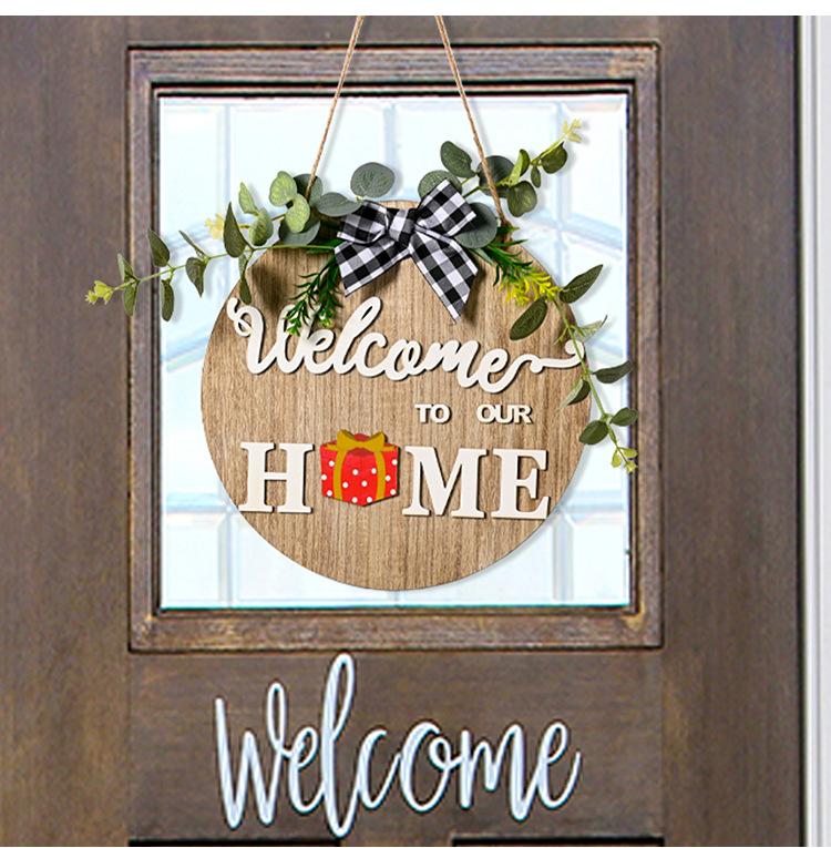 1 Set Of Wooden Diy Replaceable Various Patterns Wooden Welcome Doorplate Christmas Halloween Hanging Home With 9 Accessories