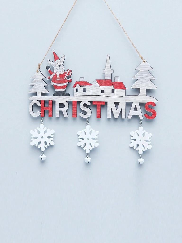 Рождественские украшения с колокольчиками и снежинками Креативные подвески для дома Столовая Рождественские поделки из дерева Подвеска на дверь