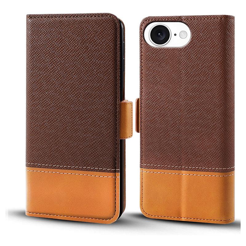 For iPhone 16e Case Color Splicing PU Leather Wallet Phone Cover