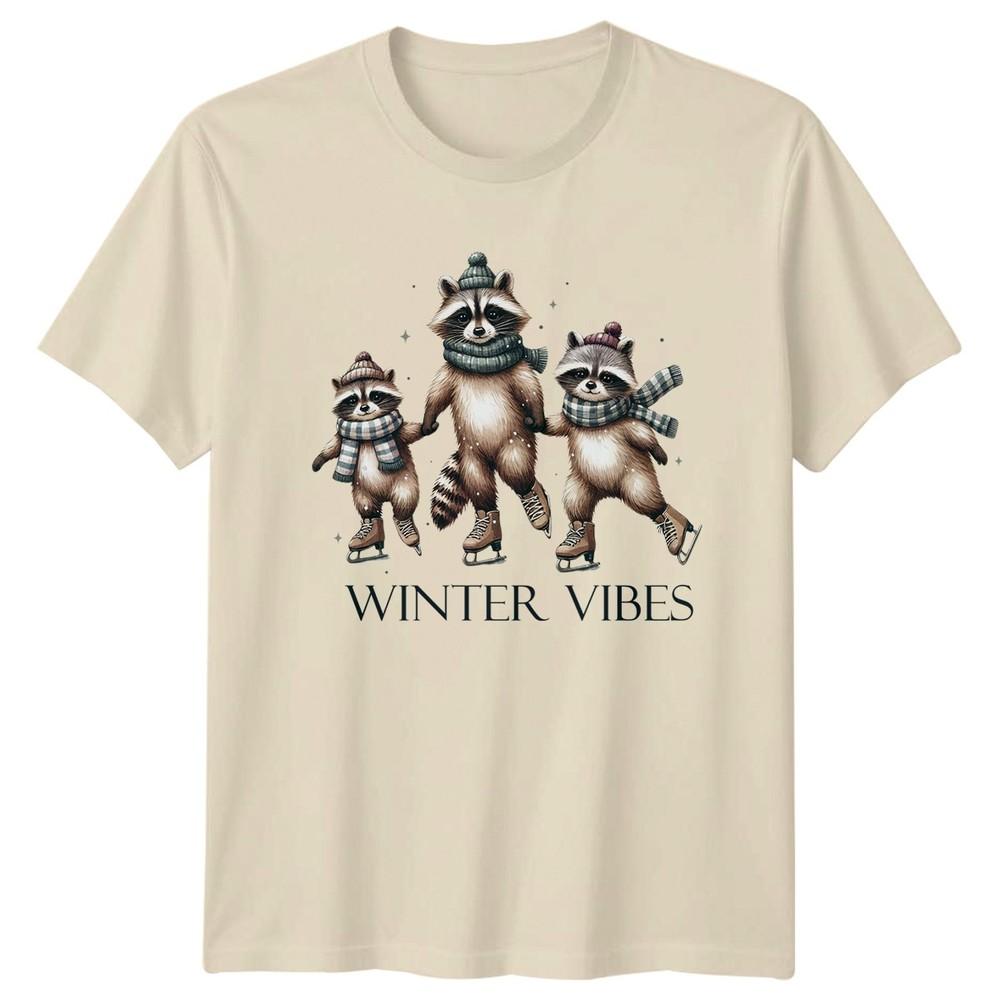 Winter Vibes Ice Skating Raccoons Winter Unisexs Unisexs Graphic Tee