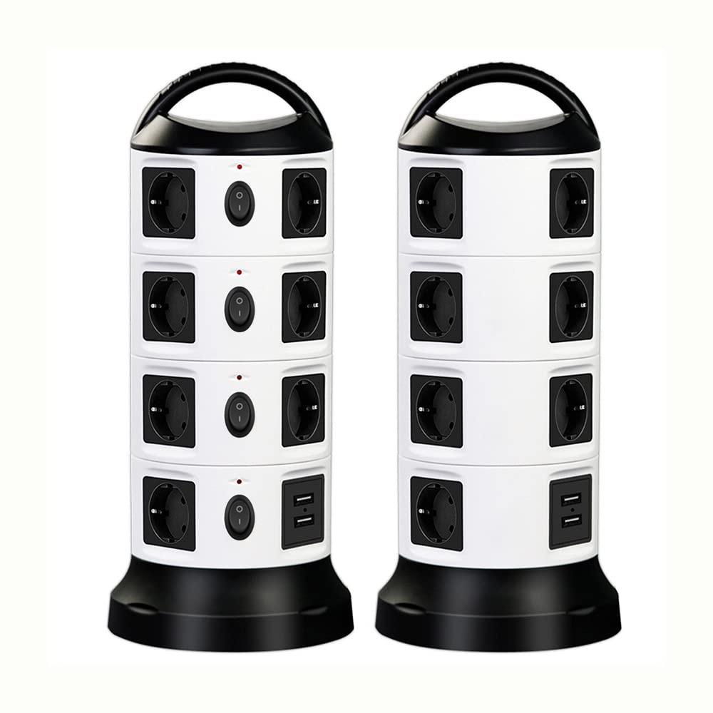 Tessan Удлинитель Tower, вертикальная защита от перенапряжений, 6/10/14 розеток европейского стандарта с защитой от перегрузки USB, удлинитель 2 м