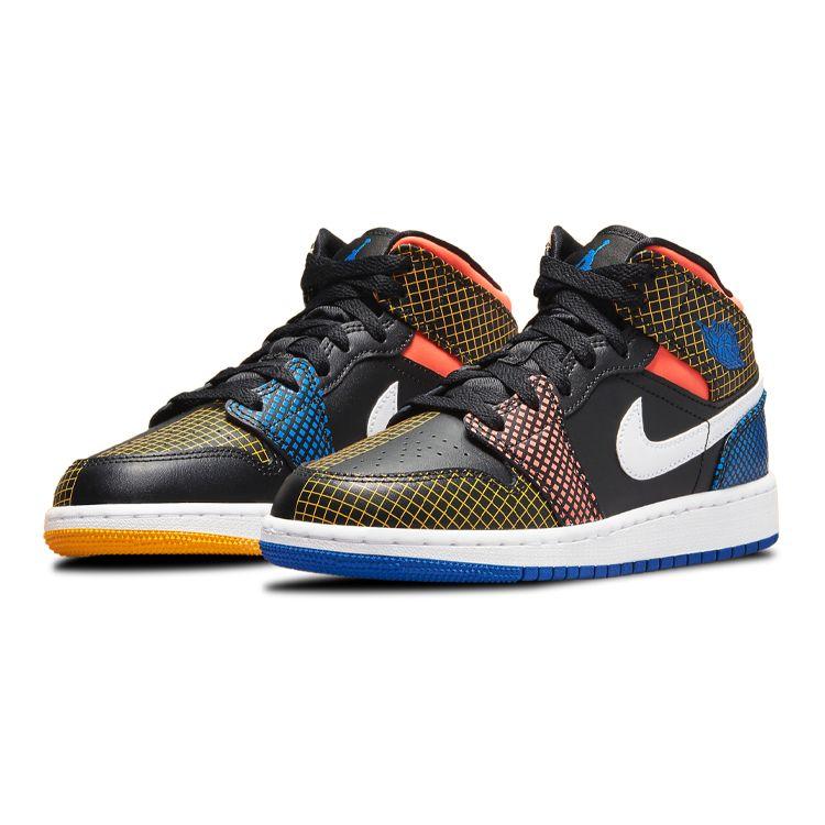 Детские кроссовки Air Jordan 1 Mid MMD GS Multi Grid Black Game-Royal Green-Glow DC4092-001