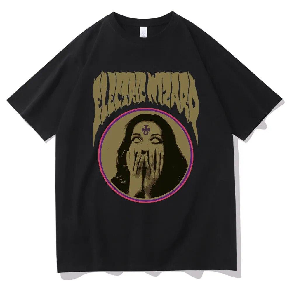Футболка с принтом Electric Wizard Possessed, женская футболка унисекс из чистого хлопка в стиле рок, повседневные черные футболки с круглым вырезом, черная уличная одежда унисекс