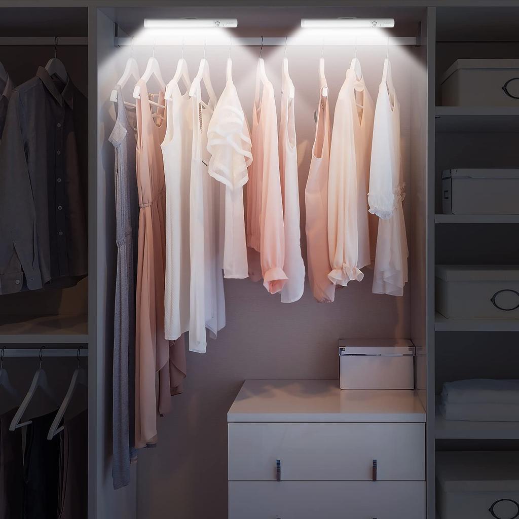 Derlights Motion Sensor Light, Set of 2, Kitchen Light, 26cm Long, Daylight White, Magnetic, Detachable, Steady-On, Sensor Mode, Reading Light, Table