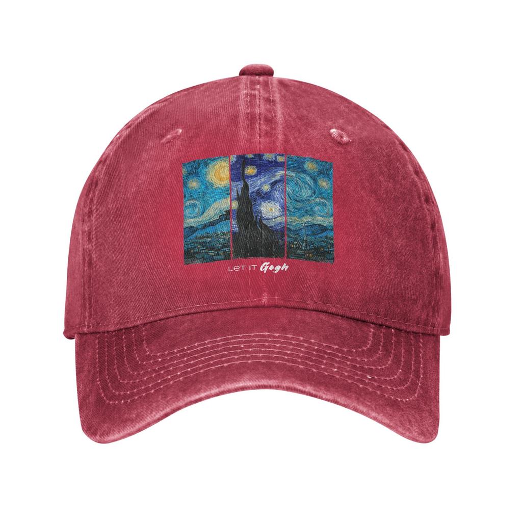 Let It Gogh Забавный Винсент Ван Гог Звездная ночь Неструктурированная бейсболка Картина Выцветшая джинсовая кепка Регулируемая Snapback