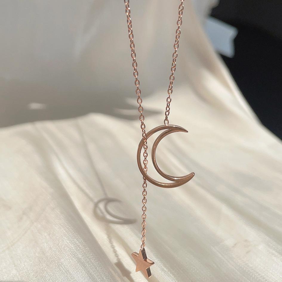 Star Moon Star Titanium Steel Necklace Women'S Autumn And Winter Sweater Chain Does Not Fade Sweet Simple Clavicle Chain