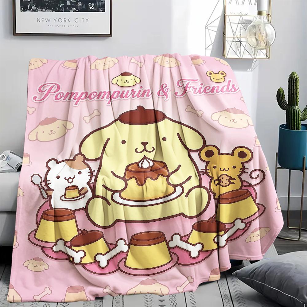 1 шт. Фланелевое одеяло с принтом Pompompurin, Высокое качество, Для всех сезонов, Декор для дома, Тепло и уют, Идеально для Рождественских подарков