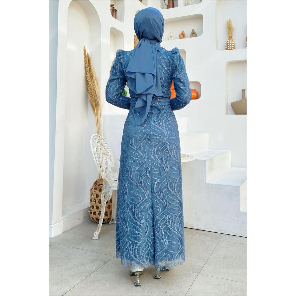 Женское серое вечернее платье с рисунком T 0411