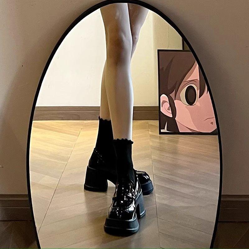 Черные туфли на платформе из кожи, женские мокасины, туфли Мэри Джейн с одной педалью, увеличивающие рост одинарные туфли с пряжкой H, женские