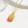 Light Luxury Square Colored Oil Drop Love & Universe Tarot Pendant Necklace, Individual Frigid Pendant