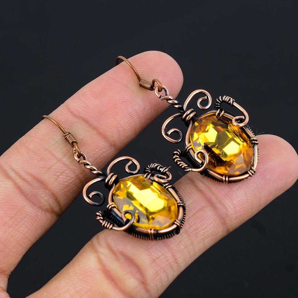 Серьги с цитрином, Ювелирные изделия из драгоценных камней, обернутые медной проволокой 999 пробы, Серьги ручной работы, На День благодарения