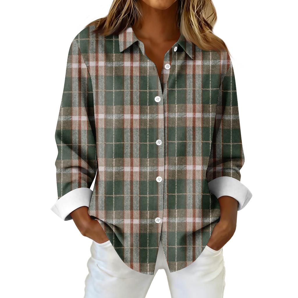 Женская рубашка-блузка с рождественским принтом и пуговицами, длинный рукав, повседневный базовый рубашечный воротник, обычный топ