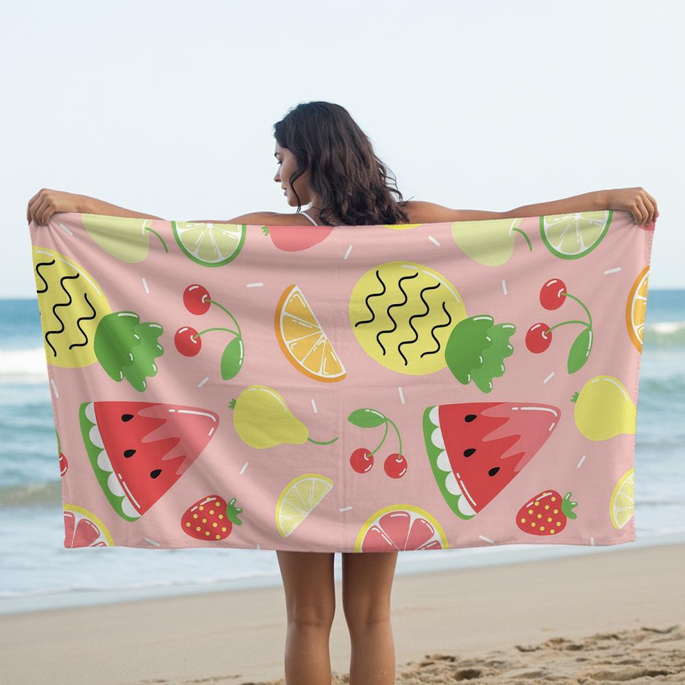 Милое пляжное полотенце из микрофибры с фруктовым миксом, быстросохнущее, не прилипает песок, большого размера, мягкое, впитывающее, для бассейна, путешествий, спортзала