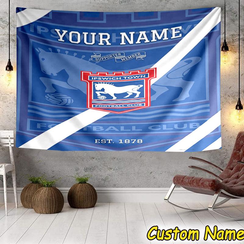 Custom Name Ipswich Town Football Club Crest Tapestry Room Decoration Wall Hanging for Living Room Bedroom, dormitory, Birthday and Christmas gifts