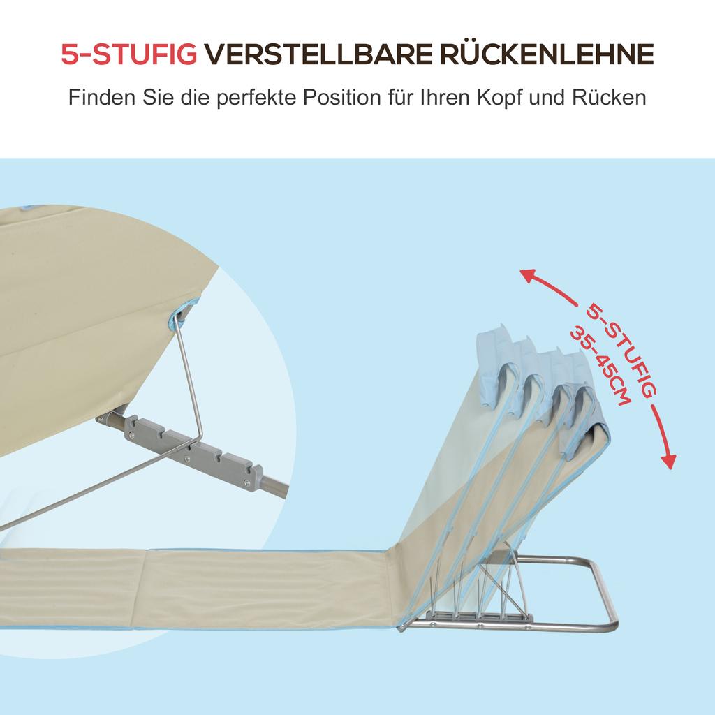 Set of 2 Beach Mats, Adjustable, Foldable, 124L x 53W x 37-50H cm, Beige