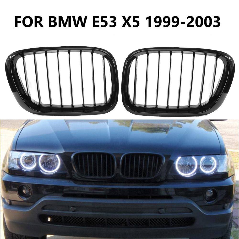 1 Pair Car Glossy Black Front Bumper Kidney Grill Grille Replacement For BMW E53 X5 1999 2000 2001 2002 2003 Replace Auto