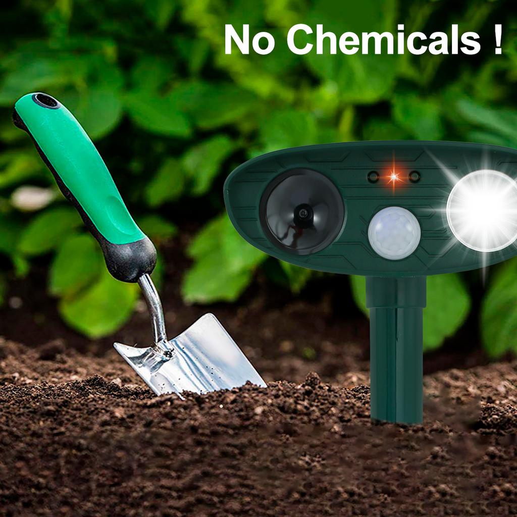 Solar Animal Repellant Ultrasonic Cat Dog Repellant Solar Powered Waterproof Animal Deterrent with 3 Vertical Rod SafetyAA