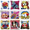 Cartoon Embroidery Latch Hook Kit Knotted Pillow Set Smyrna Latch Hook Kits Cross Stitch Buttons Package Pillow Embroidery Set