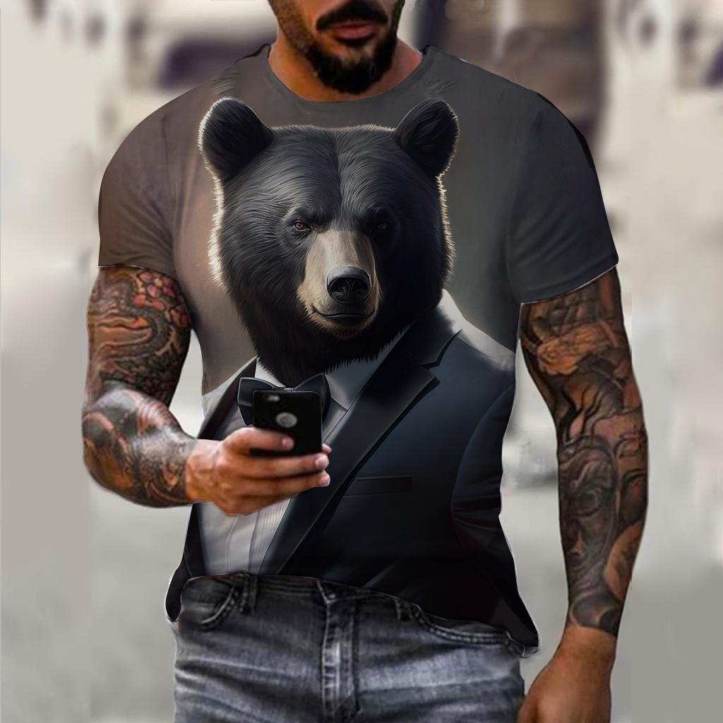 Мужская футболка с костюмом, летняя футболка с короткими рукавами и изображением животных, одежда большого размера с 3D принтом для собак, уличная повседневная футболка для мужчин, одежда