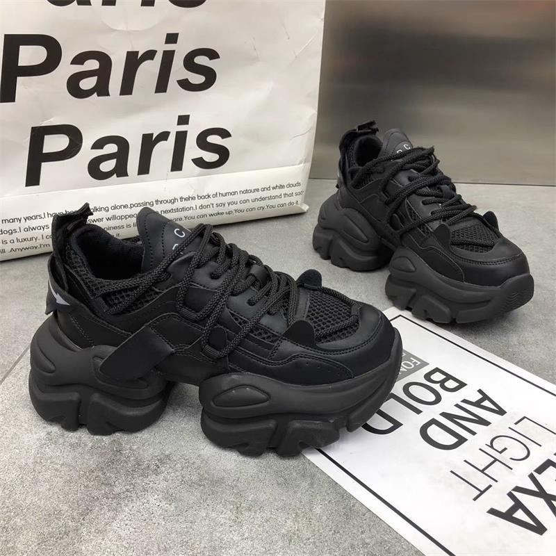 Трендовые сетчатые кроссовки-папы для женщин Осень Новый стиль Толстая подошва Увеличивающие рост Универсальные Повседневные Спортивные Вулканизированные туфли