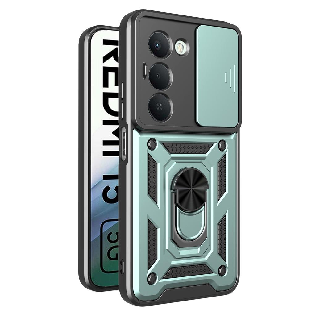 Для Xiaomi Redmi 15 5G (Глобальный) (169 мм) Чехол-подставка PC+TPU для телефона с выдвижной шторкой для камеры - Синий