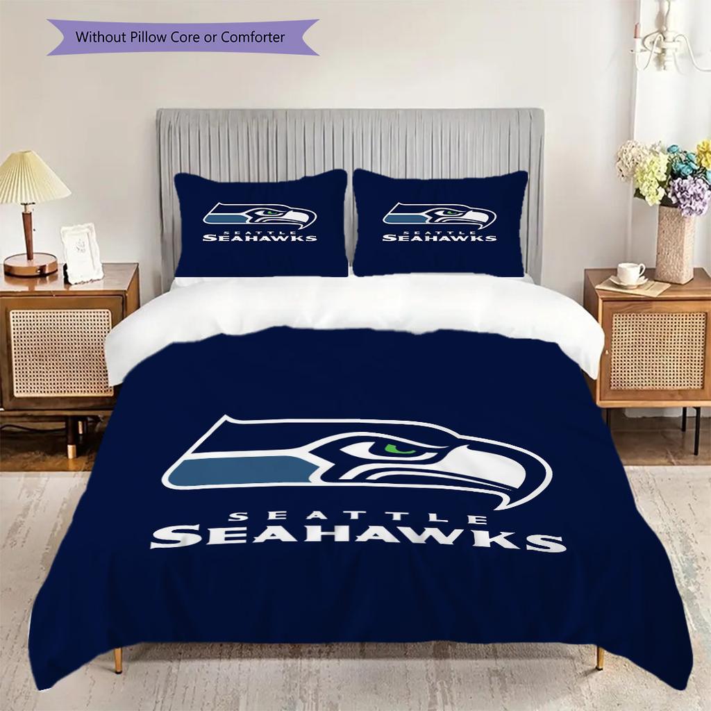 Постельное белье с узором Seattle Seahawks Комплект одеял Покрывало Наволочка Домашний Декор Подарок на День Рождения (1 пододеяльник + 2 наволочки, без наполнителя)