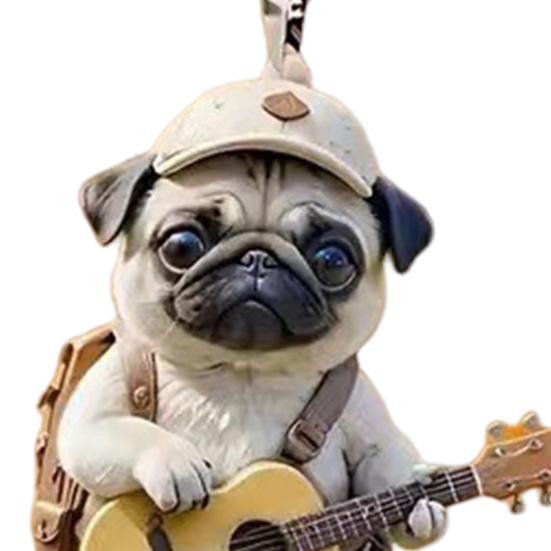Guitar Dog Acrylic Hanging Decoration Home Indoor Christmas Tree Car Rearview Mirror 2D Flat Pug