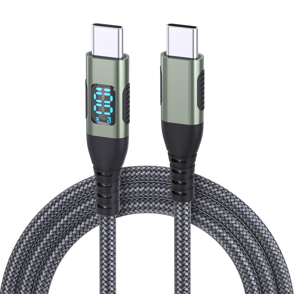 Сверхбыстрый зарядный кабель 60/100 Вт, 6 А, двойной Type-C, со светодиодным цифровым дисплеем – Совместим с Samsung, Apple, Xiaomi и PD-зарядными устройствами