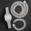 Мужчины Женщины Хип-Хоп 16 мм Iced Out Кристалл Кубинская Цепочка Ожерелье + Набор Браслетов С Разнообразием Стилей Индивидуальные Часы со Стразами