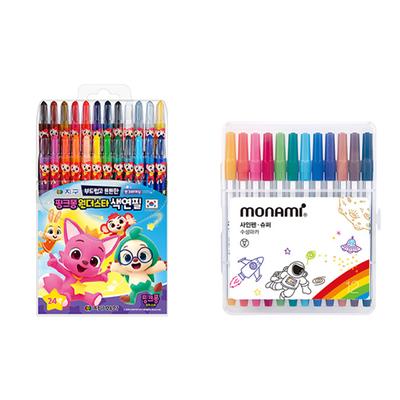 Геохимия Цветные карандаши Pinkfong Wonderstar 24 цвета + маркер Monami Super 12 цветов набор, 1 комплект, популярные корейские игрушки