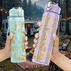 1PC Vintage Paper Old Script Texture 750ml Color Plastic Sports Water Bottle Leakproof Flip Straw Lid Suitable for Sports Office Home Use
