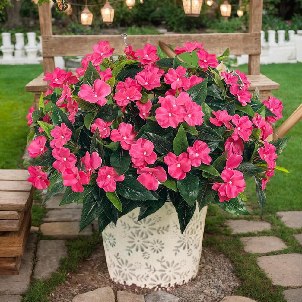 Handcrafted Artificial Flowers 8 Bundles Artificial Impatiens Flowers Uv Resistant Faux Silk Shrubs Outdoor Garden Planter Decor