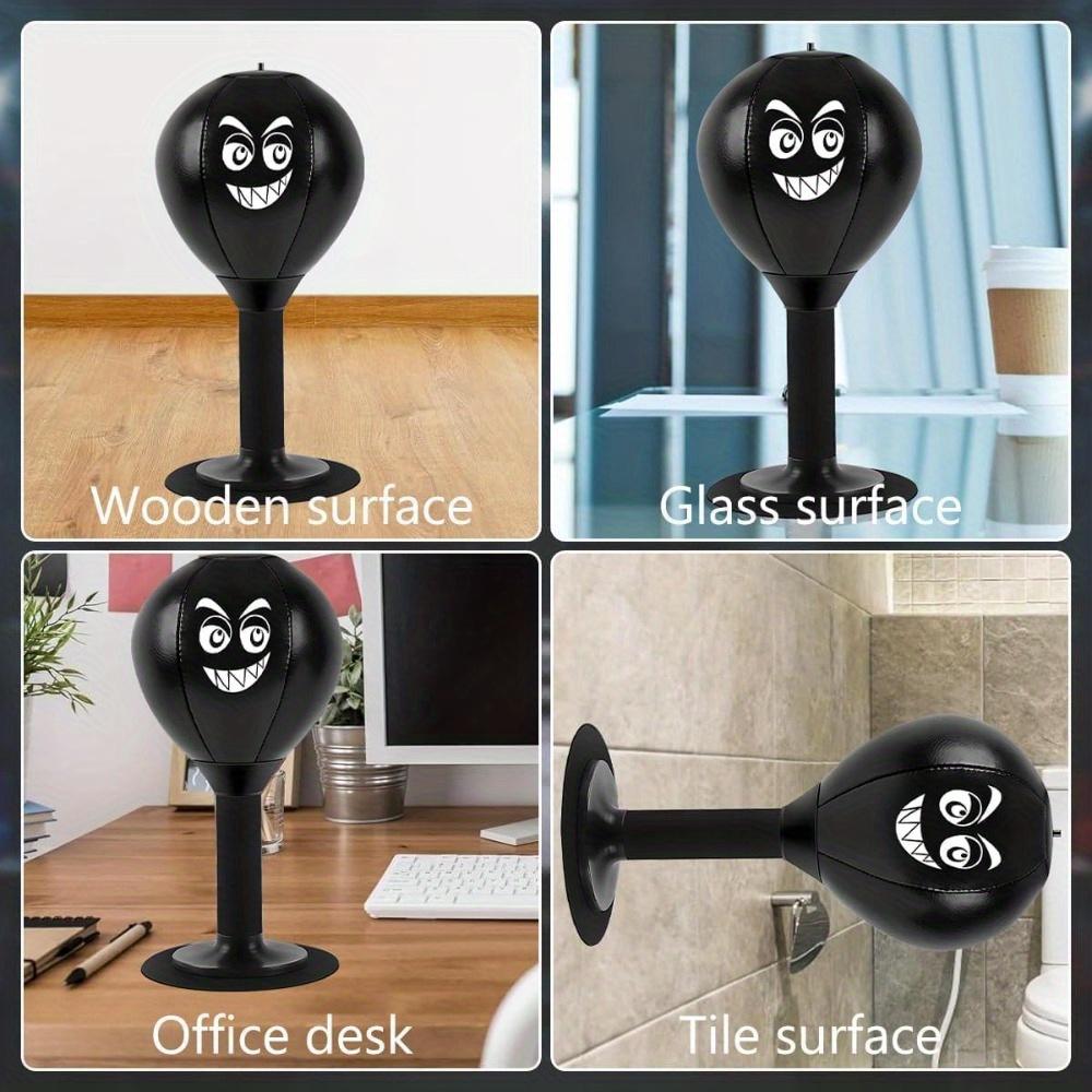Stress-relieving Desktop Boxing Ball, Black Faux Leather Material, Suction Cup Base, Relieves Stress, Fun Gift, Office Desk Toy.