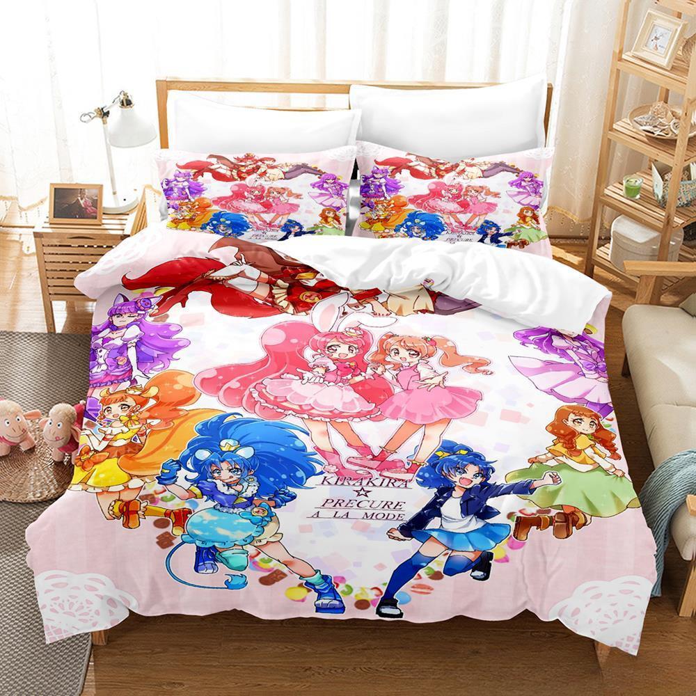 Улыбнитесь, PreCure! Комплект постельного белья Односпальный Полуторный Двуспальный Кинг-сайз Комплект для кровати Взрослый Детский Спальня Пододеяльник Комплекты 3D принт Каваи Аниме Кровать