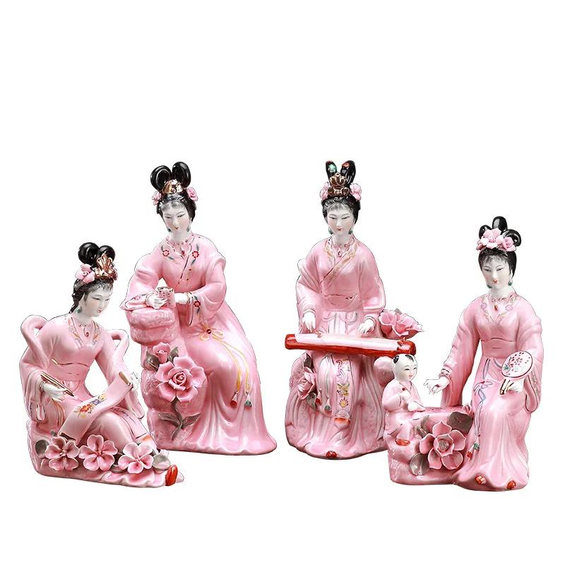 Китайский Цзиндэчжэнь Классические Дамы Керамическое Украшение Дом Гостиная Настольная Скульптура Орнаменты Отель Книжный Шкаф Фигурки Ремесла