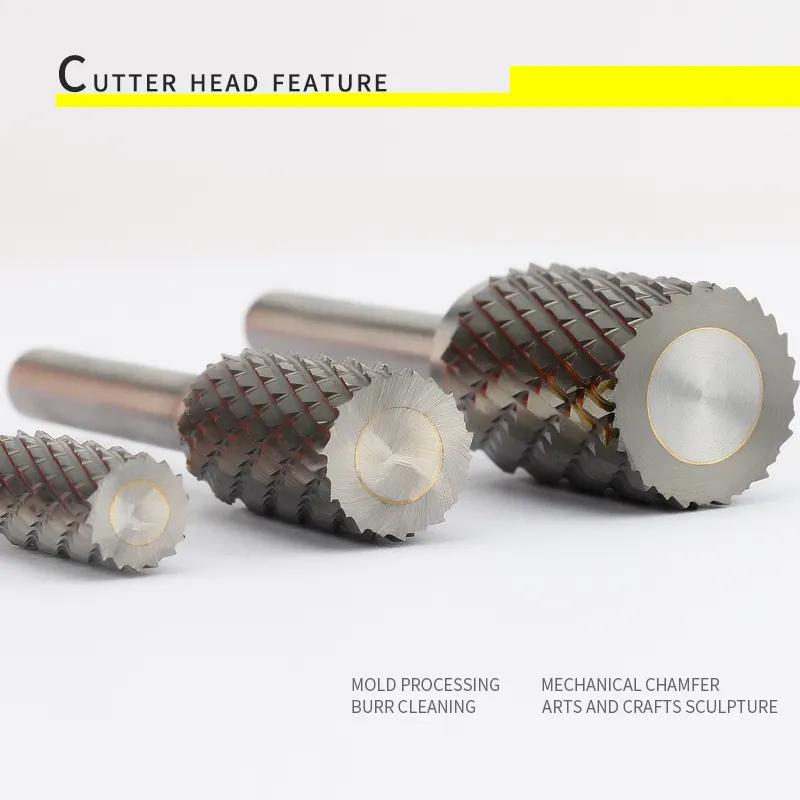 1pcs A-type Carbide Alloy Cylindrical Milling Cutter Rotary File Double Slot Wood Carving Electric Rotary Grinding Head 3-16mm