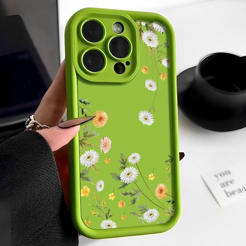 Милый цветочный принт мягкий чехол для телефона TPU для iPhone 16 Pro Max 15 Plus 14 Pro 13 12 11 XR XS 8 7 защита объектива противоударный матовый бампер чехол